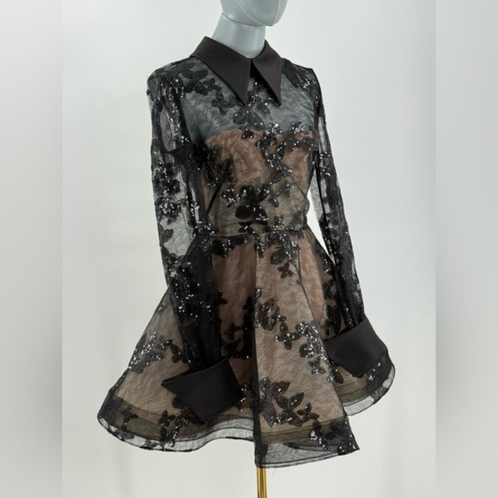 🆕 BRONX & BANCO 🧿 NWOT Maraya Jasmine Black Sequin Lace Mini Dress, Sz M US 6 - Picture 4 of 16